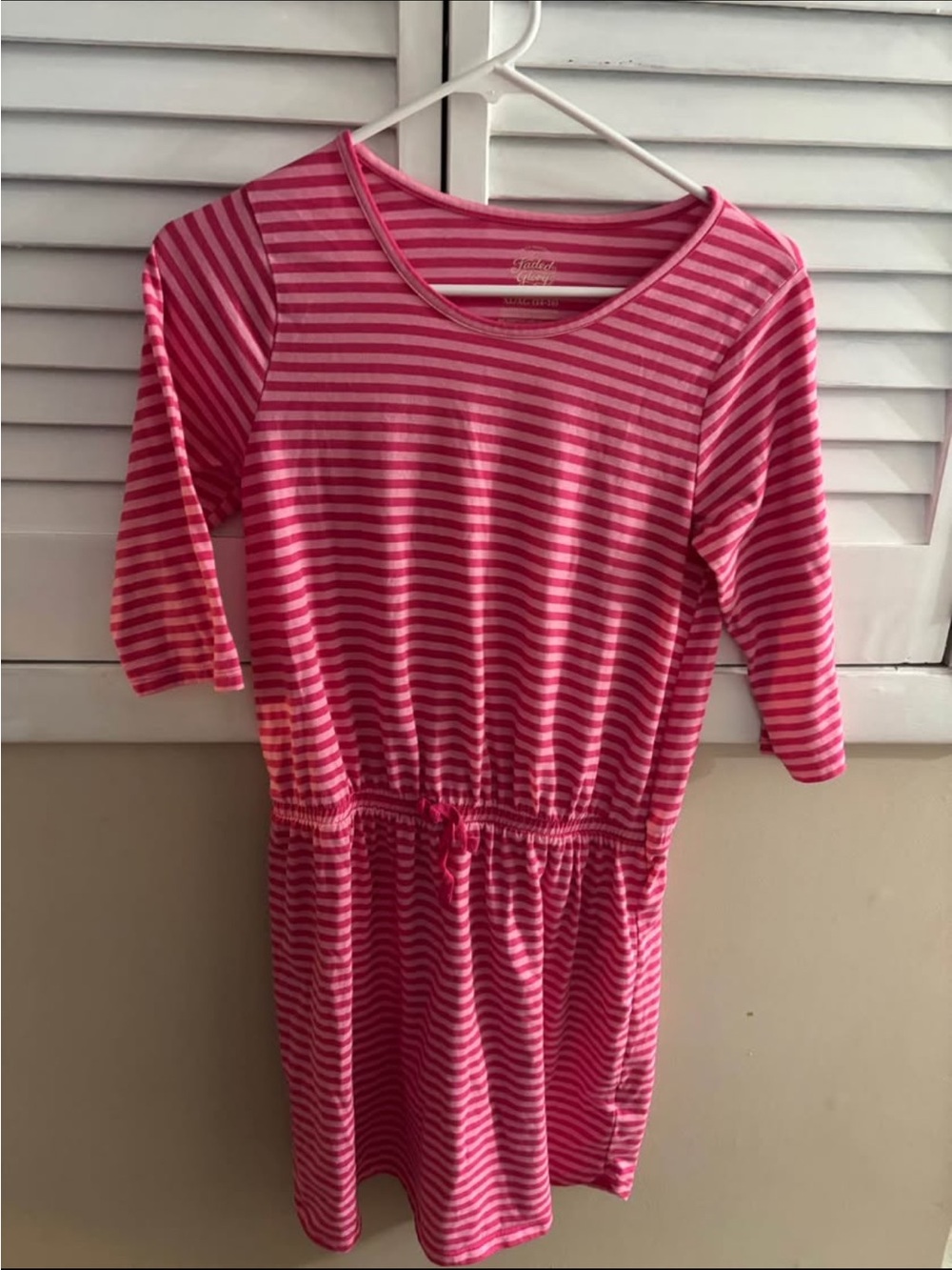 Girls' Pink Striped Drawstring Waist Dress & floral/firework bathing suit